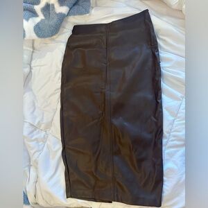 Brown Vegan Leather Midi Skirt Abercrombie
